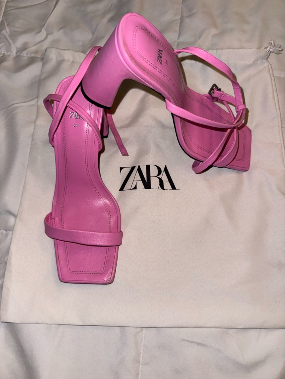 Zara x Barbie Pink Strappy Block Heel Sandals